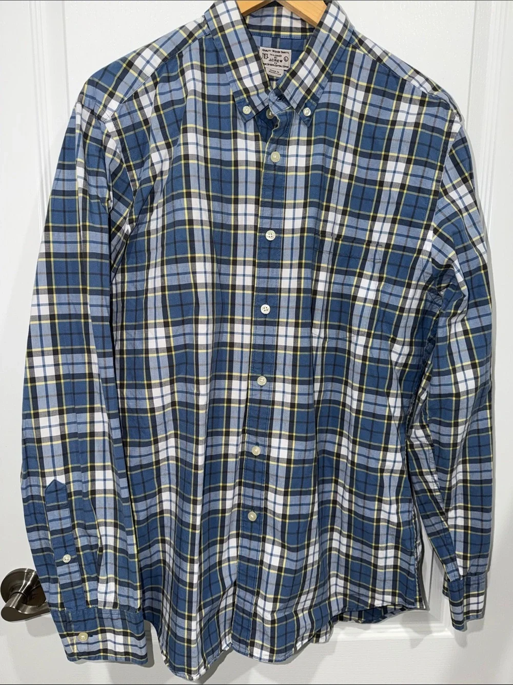 J. Crew Classic Blue Plaid Button-Down Shirt - Men 100% business casual large